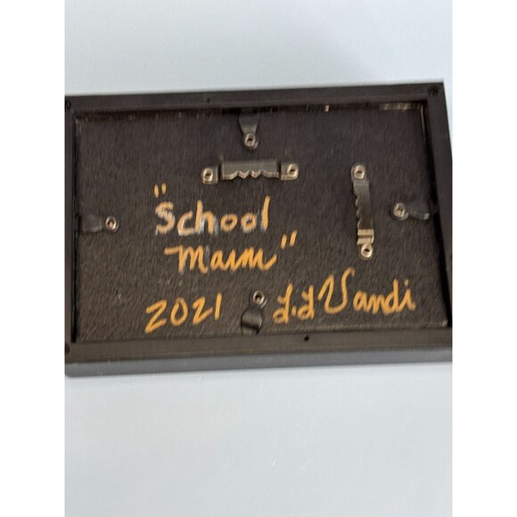 Handcrafted Shadow Box Art "School Maam" By L.D. Wandi Signed 2021 Folk Style 7 - Picture 8 of 8